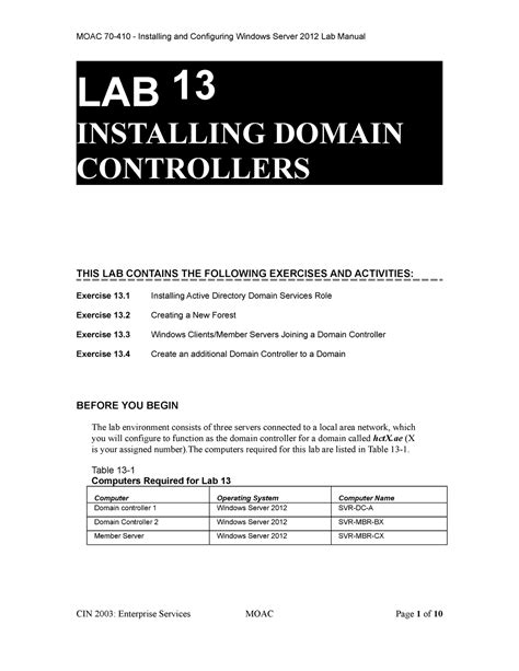 Lab 13 Installing Domain Controllers