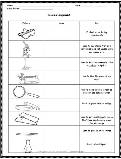 Lab Equipment Worksheets