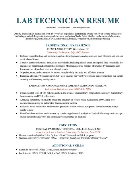 Lab Technician Resume Template
