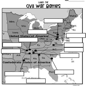 Label The Civil War Battles Worksheet Answers