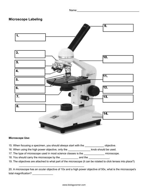 Labeling A Microscope Worksheet