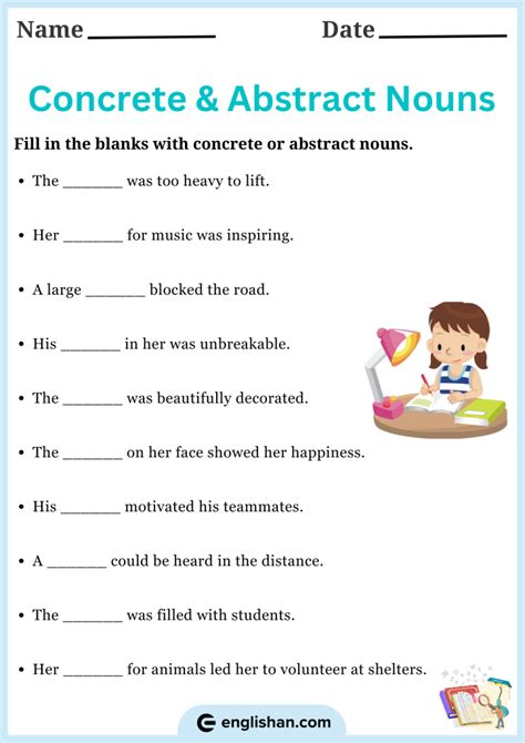 Labeling Concrete or Abstract Nouns Worksheet | SSL | Pinterest