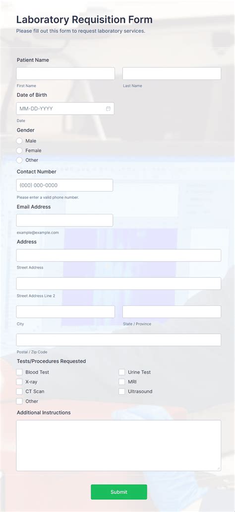Laboratory Requisition Form Template