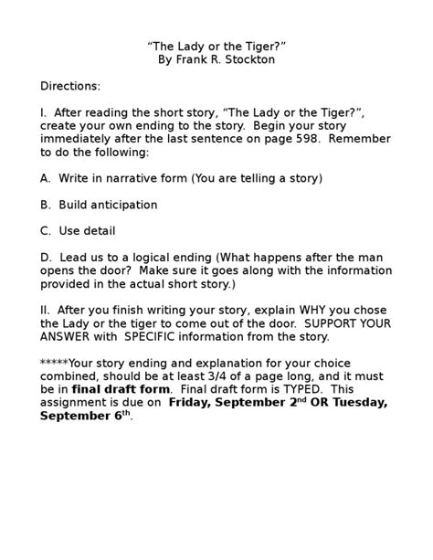 Lady Or The Tiger Pdf