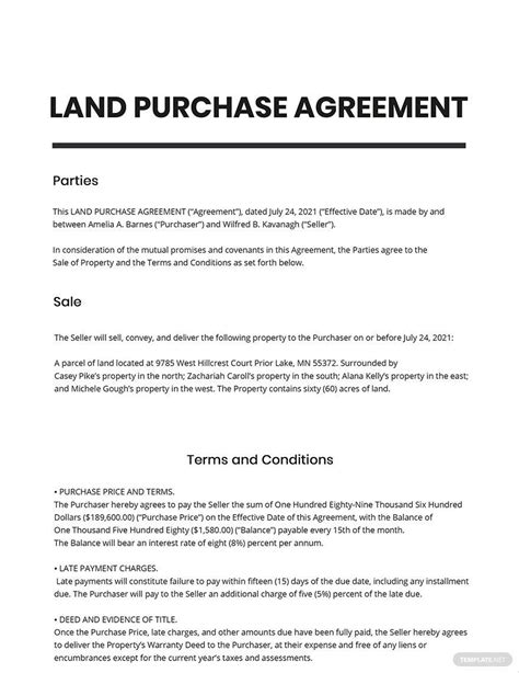 Land Purchase Agreement Template - Google Docs, Word, Apple Pages