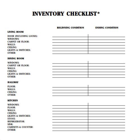 Landlord Inventory Template Free Download