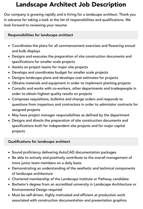 Landscape Architect Responsibilities