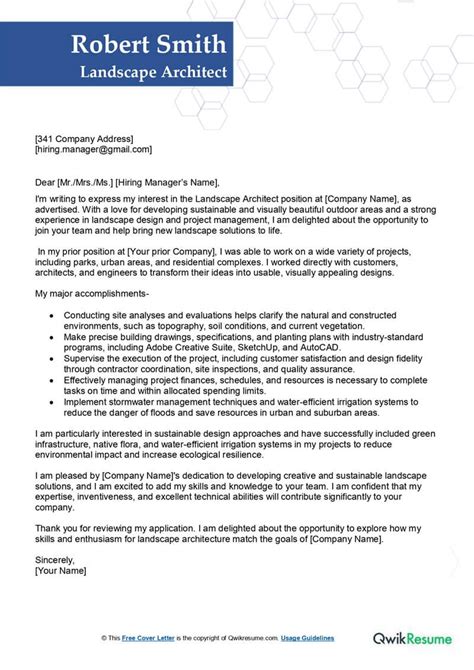 Landscape Architecture Cover Letter Examples