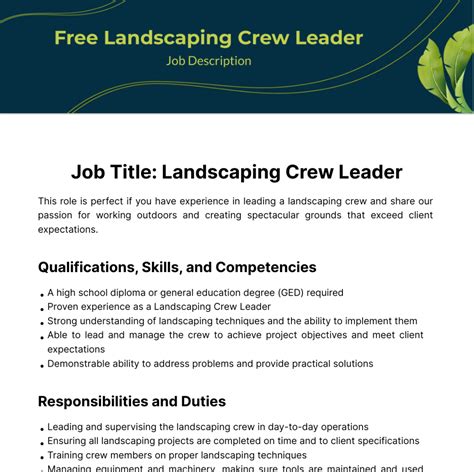 Landscape Crew Leader Job Description
