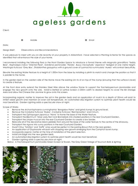 Landscape Design Brief Example