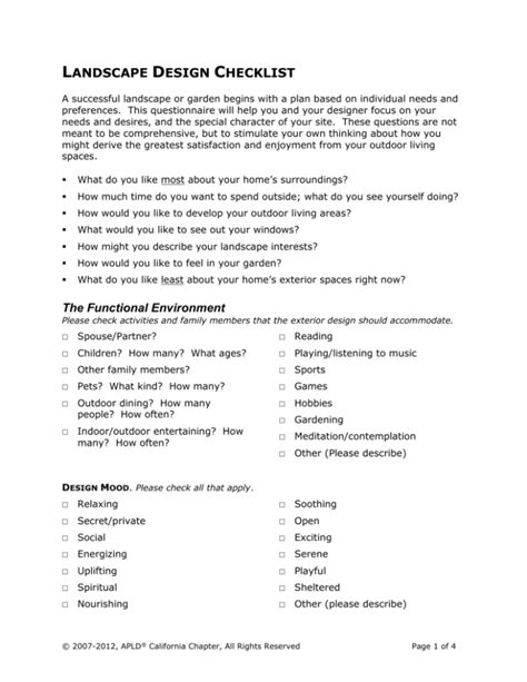 Landscape Design Checklist