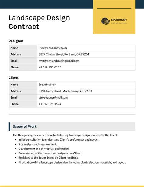 Landscape Design Contract Example