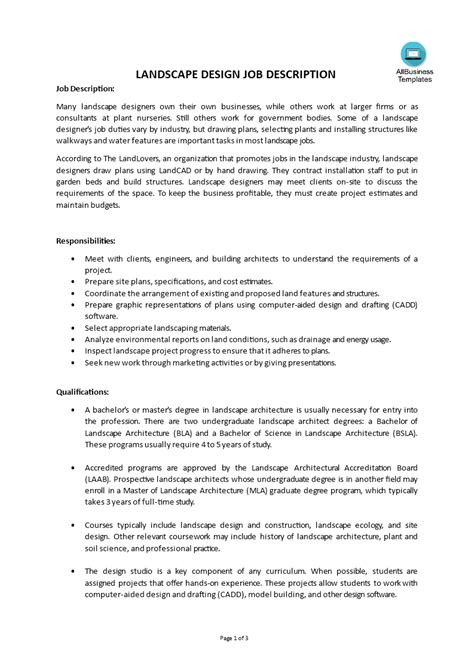 Landscape Design Job Description