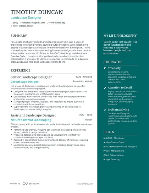 Landscape Design Resume Examples