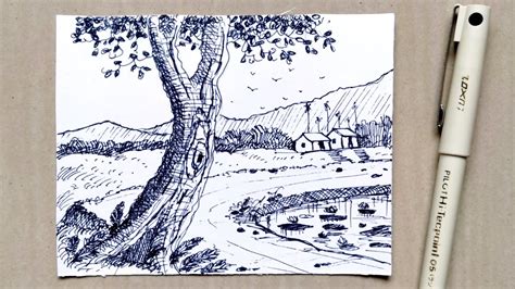 Landscape Drawing With Pen