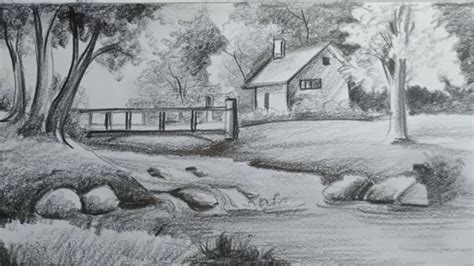 Landscape Drawing With Pencil Shading