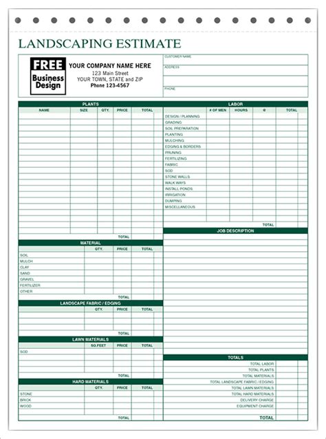 Landscape Estimate Forms Free