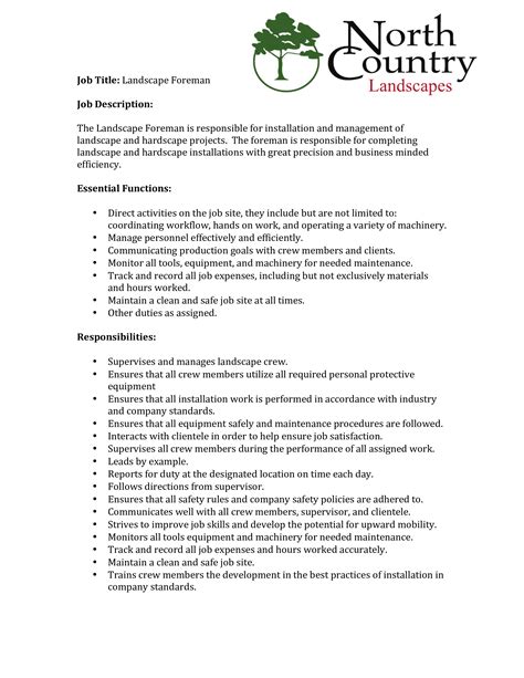 Landscape Foreman Job Description