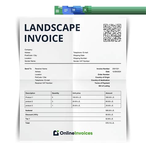 Landscape Invoices Templates Free