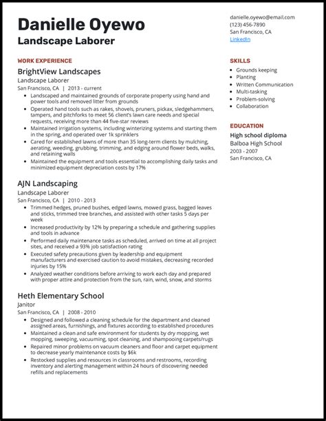 Landscape Laborer Resume