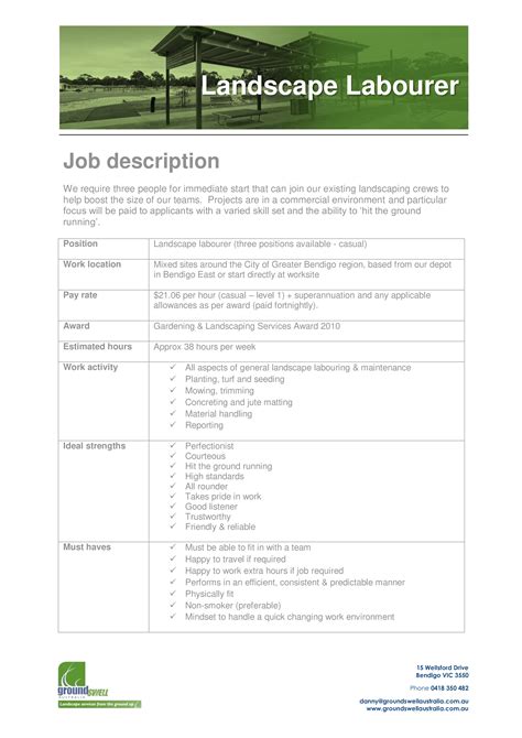 Landscape Labourer Job Description