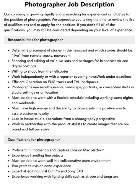 Landscape Photography Job Description