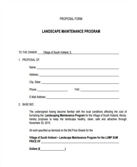 Landscape Proposal Forms Free