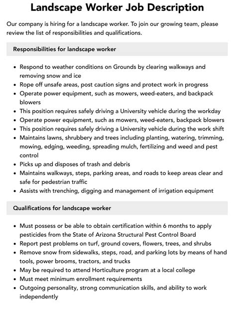 Landscape Worker Job Description