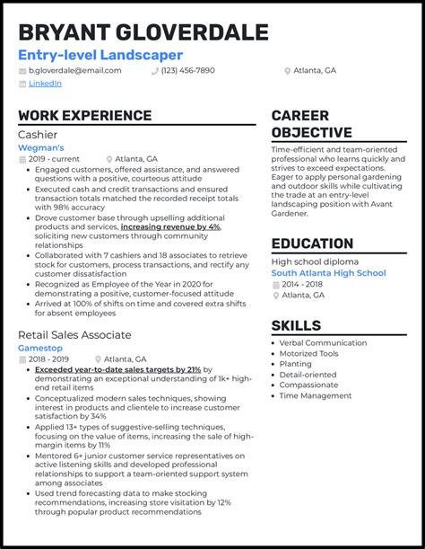 Landscaper Resume Examples