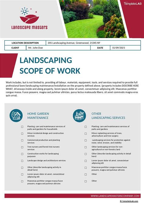 Landscaping Scope Of Work Template