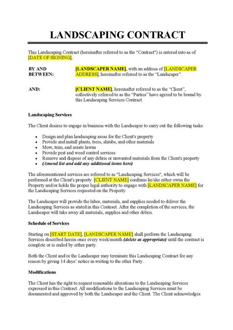 Landscaping Contract Template Word