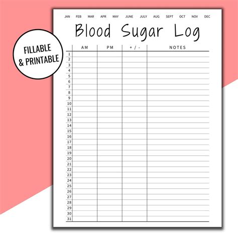 Large Print Free Printable Blood Sugar Log Sheet