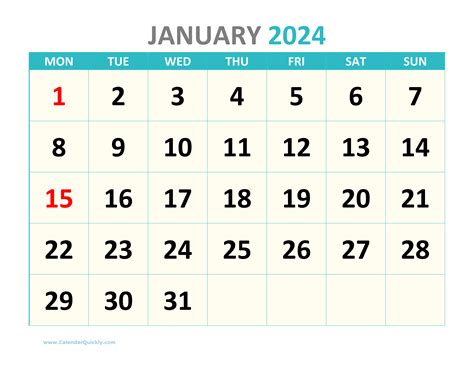 Large Printable Calendar 2024