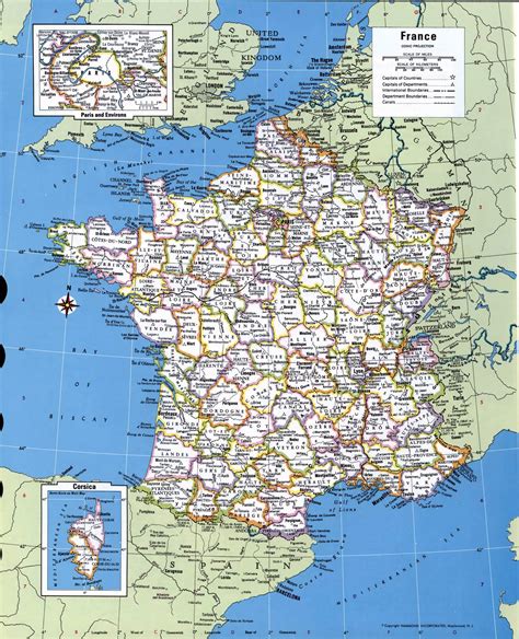 Detailed political map of France with roads and major cities Vidiani