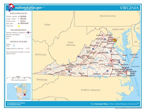 Laminated Map Large detailed map of Virginia state with national