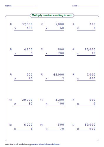 Large Number Multiplication Worksheets