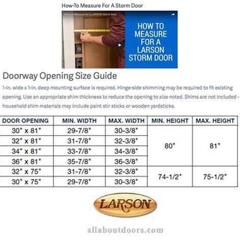 Larson Storm Door Size Chart
