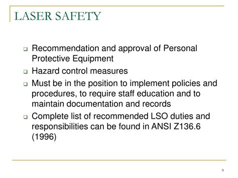 Laser Safety Program Implementation and Administration