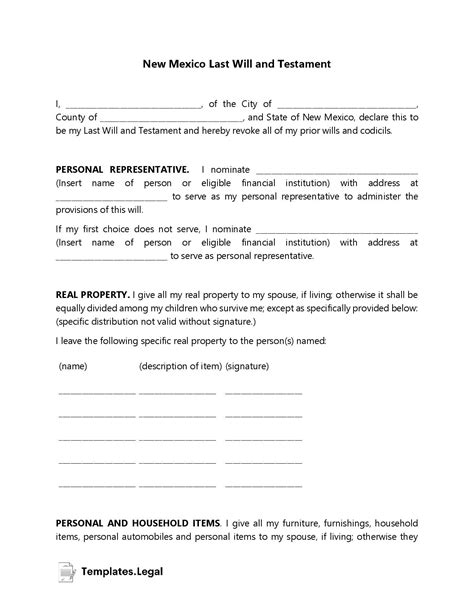 Last Will And Testament Template New Mexico