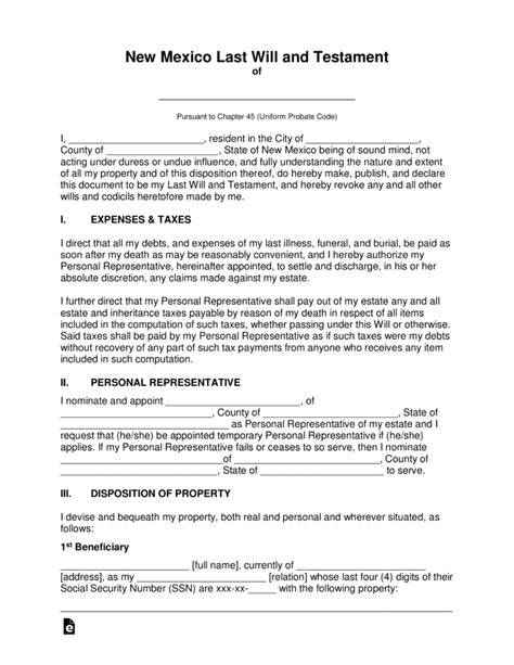 Last Will And Testament Template New Mexico