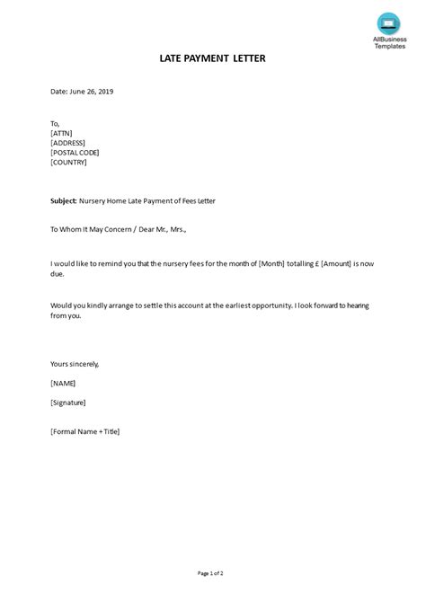 Late Payment Letter Template