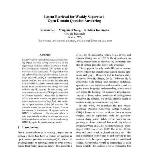 Latent Retrieval For Weakly Supervised Open Domain Question Answering