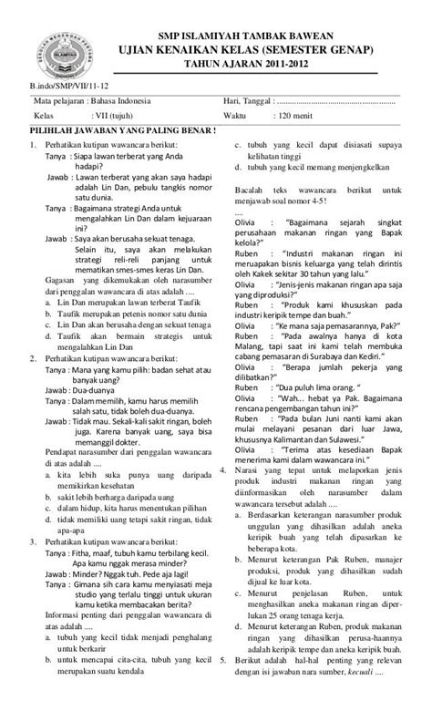 Latihan Soal Bahasa Indonesia SMP Kelas 7 untuk Persiapan UN