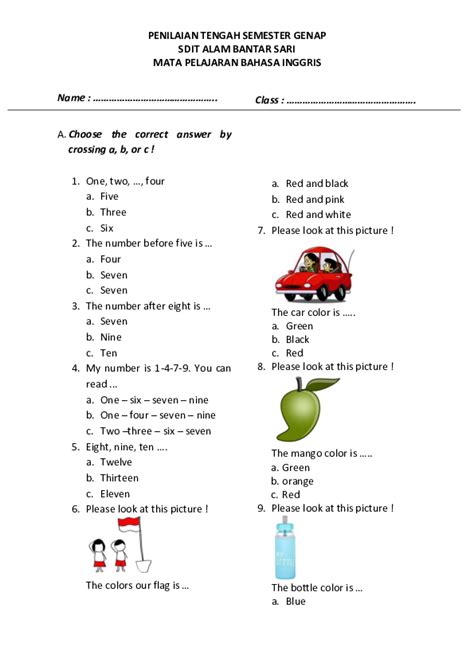 Latihan Soal Bahasa Inggris Kelas 1 Sd
