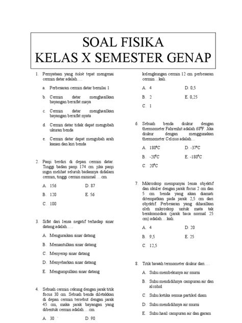 Latihan Soal Fisika Kelas 10 Semester 2 di Indonesia