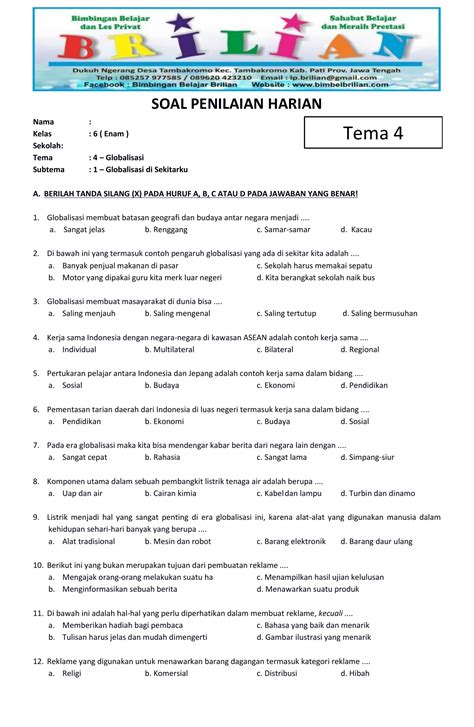 Latihan Soal Tema 4 Kelas 6 Indonesia