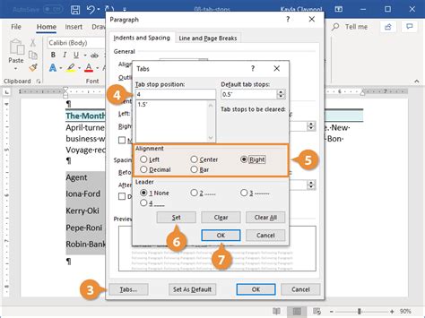 Launching Tab Stops Dialogue Box in Word: