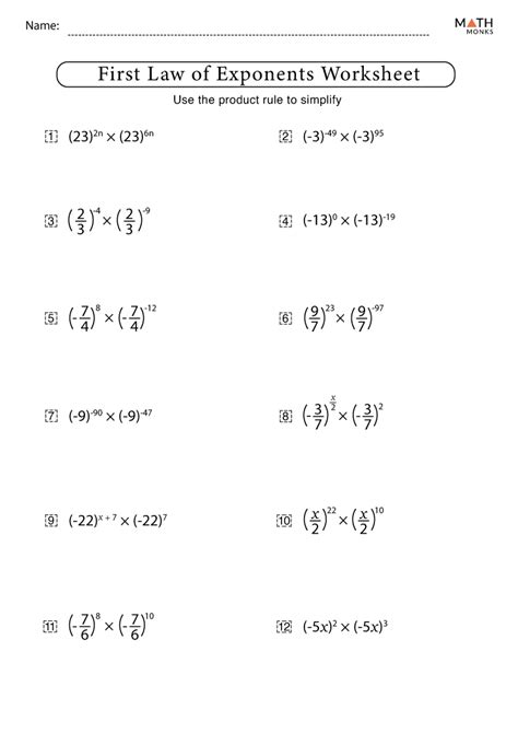 Law Of Exponents Worksheet
