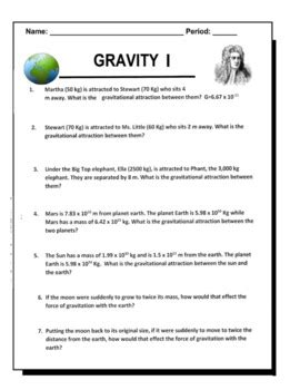 Law Of Gravitation Worksheet