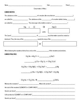 Law Of Conservation Of Matter Worksheet Answer Key
